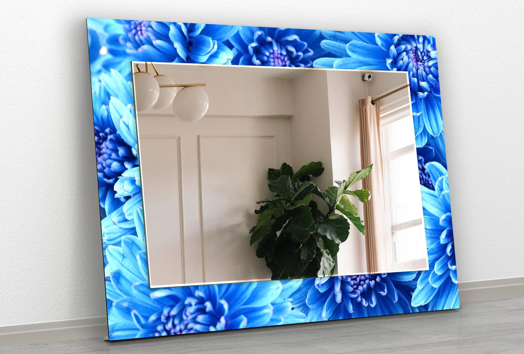 Big Blue Flowers Wall Mirror Bedroom Mirror
