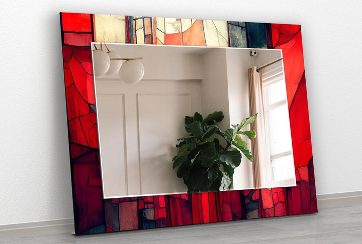 Stained Red & Beige Wall Mirror mirror wall art
