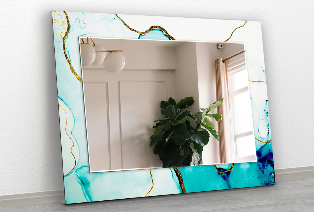 Turquoise & White Golden Wall Mirror Large Mirror
