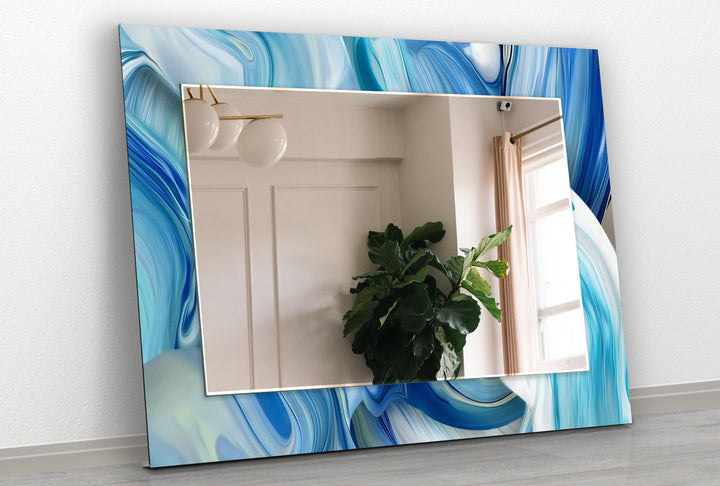 Abstract Wavy Blue Wall Mirrors Dining Room Wall Mirror
