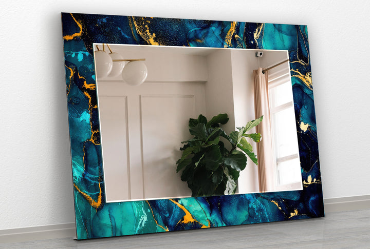 Turquoise Gold Marble Wall Mirror Rectangle Mirror
