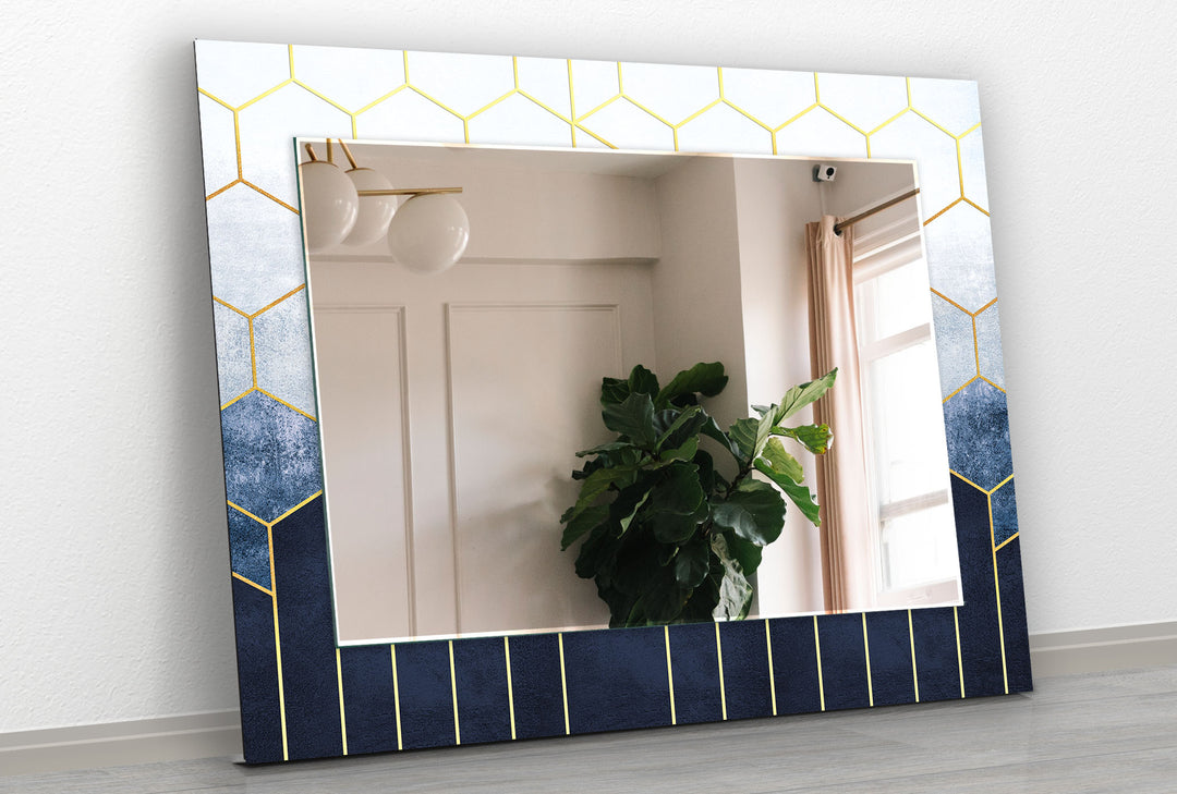 White and Blue Hexagon Wall Mirror Blue Mirror
