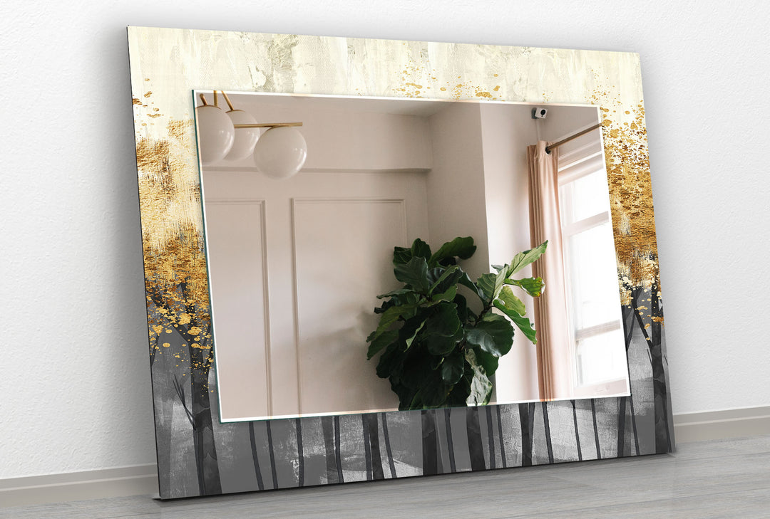 Abstract Golden Trees Wall Mirror Framed Mirror
