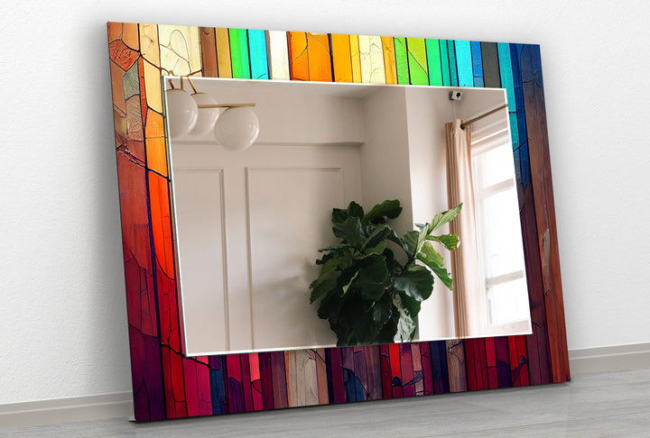 Stained Colored Woods Wall Mirror Small Mirror
