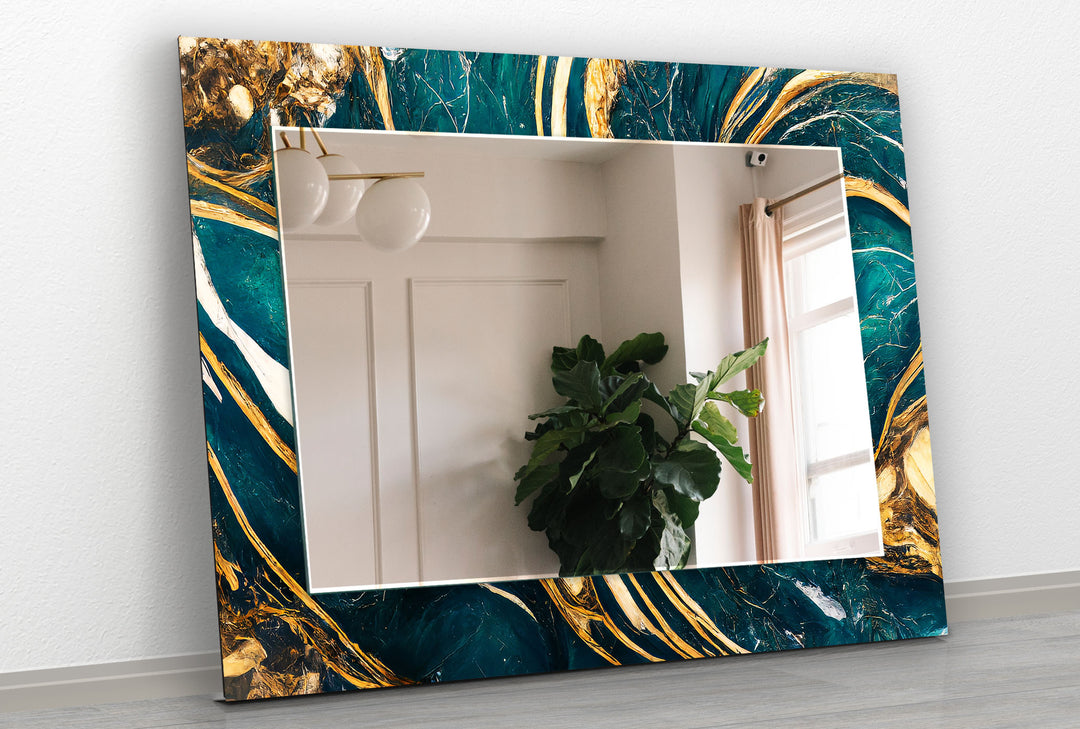 Abstract Green and Gold Wall Mirrors Bathroom Wall Mirror
