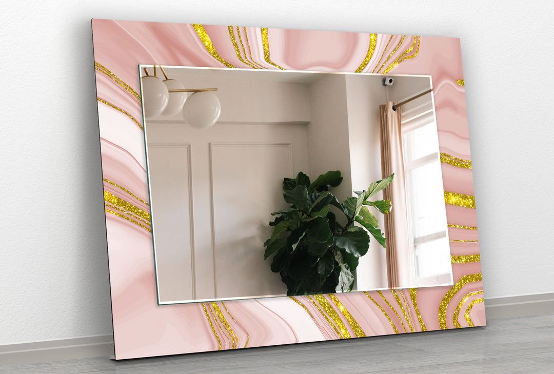 Pink Gold Details Wall Mirror Living Room Wall Mirror
