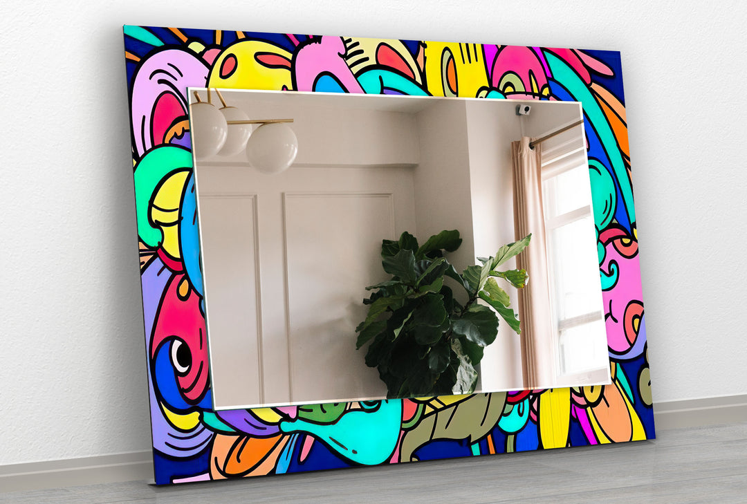 Colorful Pop Art Glass Wall Mirror Dining Room Mirror
