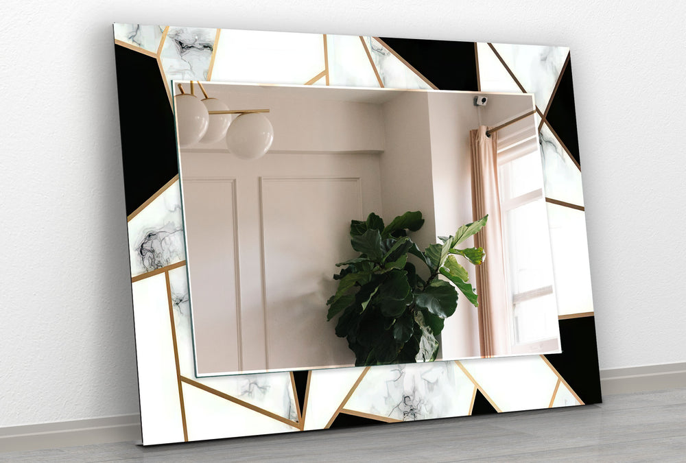 Black & White Gold Details Wall Mirror Living Room Wall Mirror
