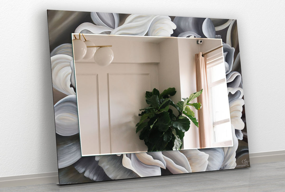 Grey Big Flower Leaves Wall Mirror large living room mirror
