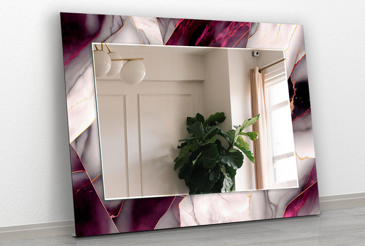 Dark Pink & White Marble Wall Mirror biggest wall mirror
