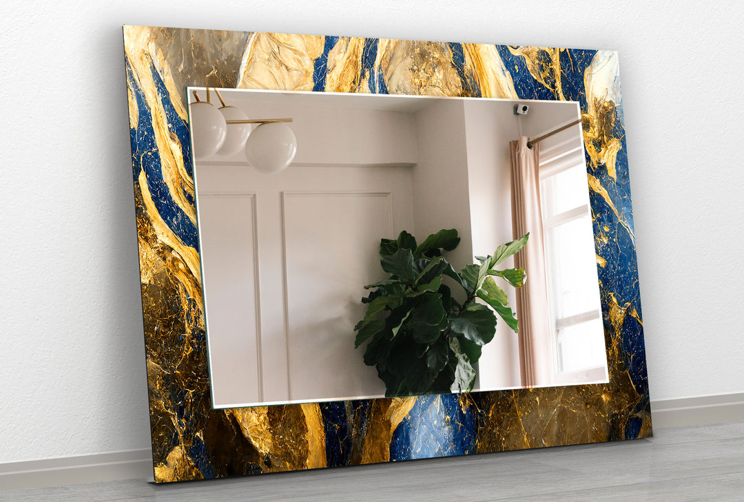 Blue and Golden Marble Wall Mirror Rectangle Wall Mirror
