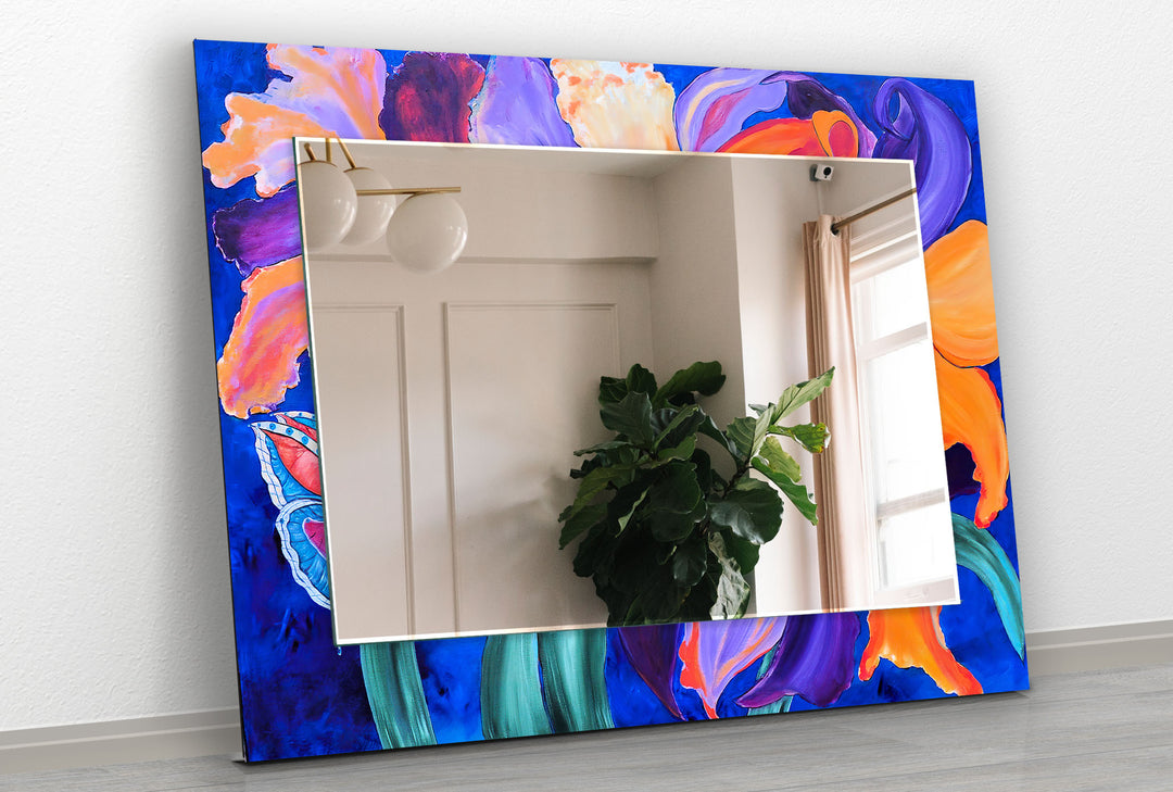 Abstract Purple Flower Painting Wall Mirror mirror with frame