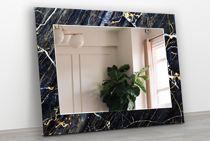 Dark Blue Marble Patterned Wall Mirror Living Room Mirror
