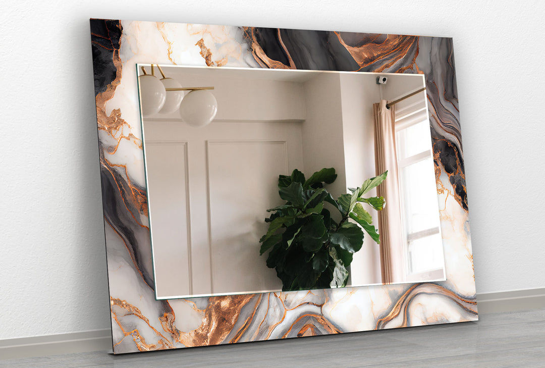 Black & White Brown Details Wall Mirror Gold Wall Mirror
