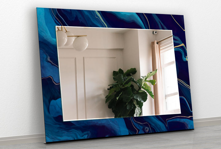 Blue Wavy Abstract Wall Mirror dining room mirror
