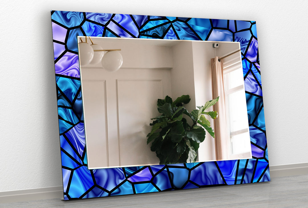 Vivid Blue Stained Wall Mirror Dining Room Wall Mirror
