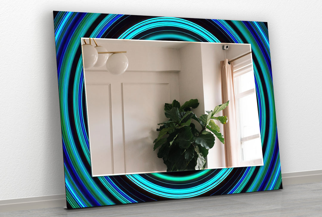 Abstract Turquoise Round Wall Mirror Huge Mirror
