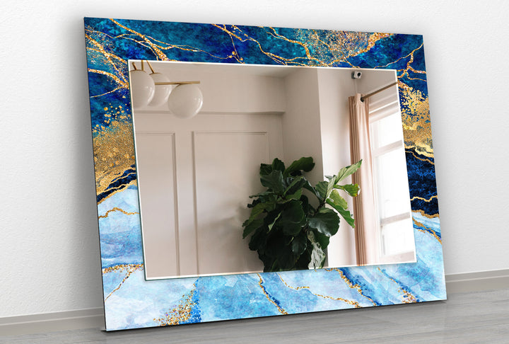 Light and Dark Blue Abstract Wall Mirror Wood Mirror
