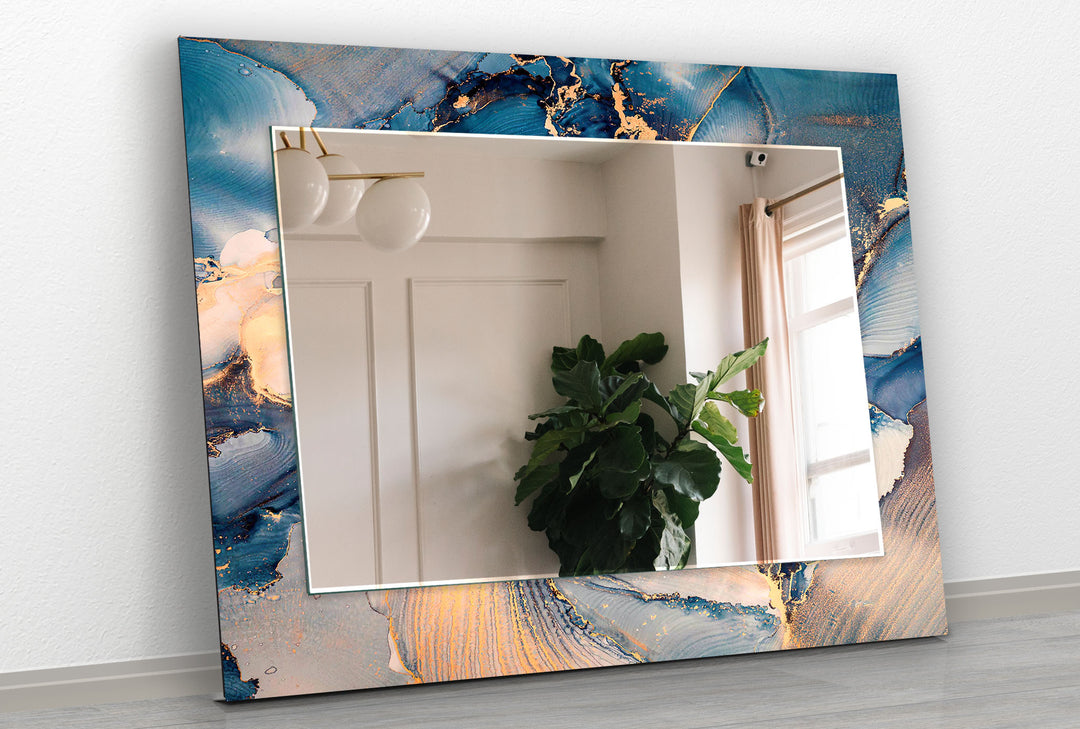 Blue & Silver Abstract Wall Mirror Decorative Wall Mirror
