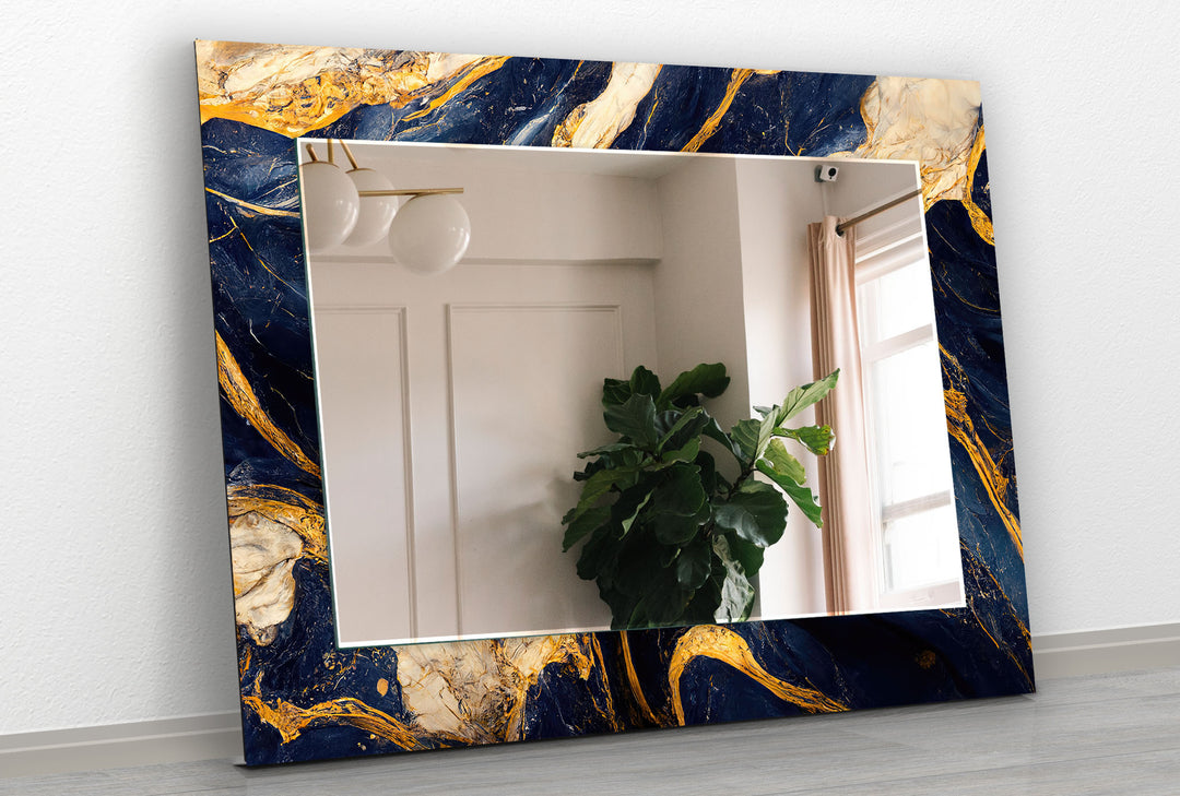 Navy Blue Golden Design Wall Mirrors Bedroom Wall Mirror
