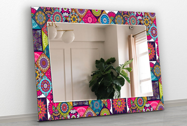 Pink and Red Mandala Wall Mirror white mirror
