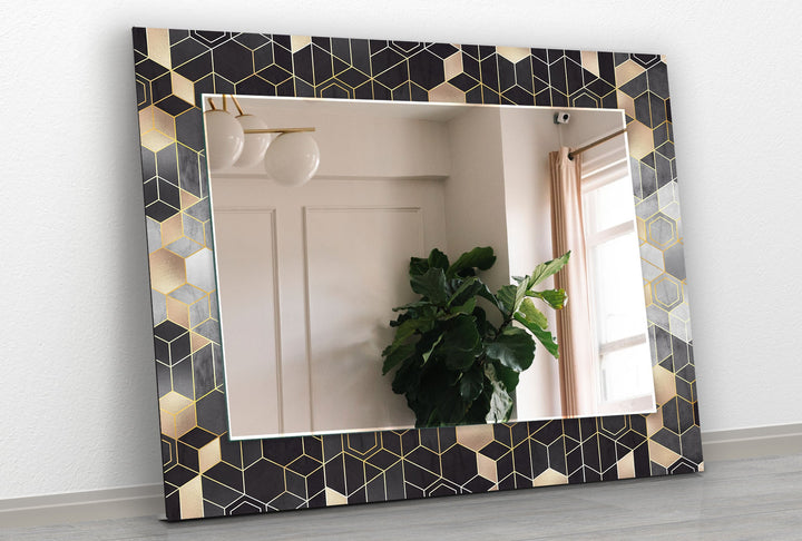 Black Golden Hexagon Wall Mirror Blue Mirror
