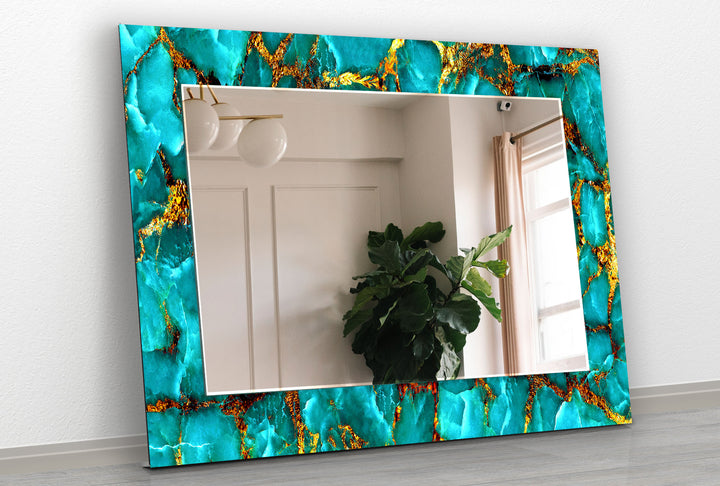 Turquoise & Gold Abstract Wall Mirror led mirrors
