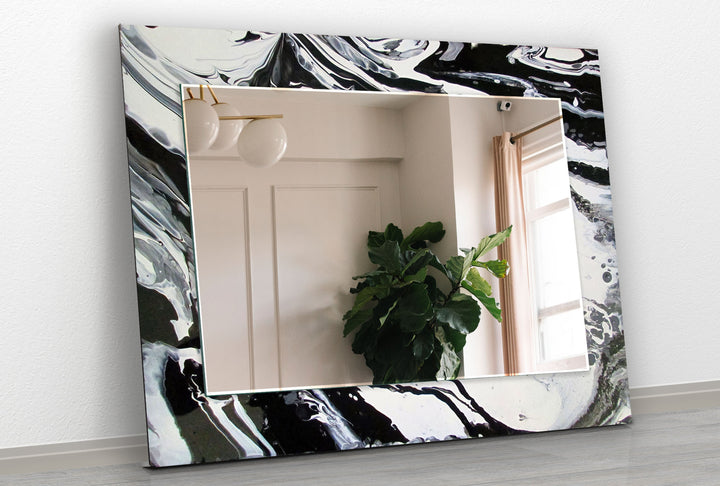 Modern Black & White Marble Wall Mirror Small Mirror
