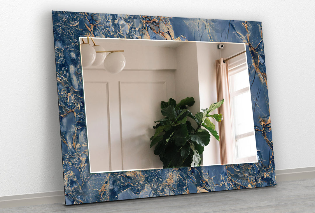 Navy Blue Ceramic Wall Mirror Rectangle Mirror
