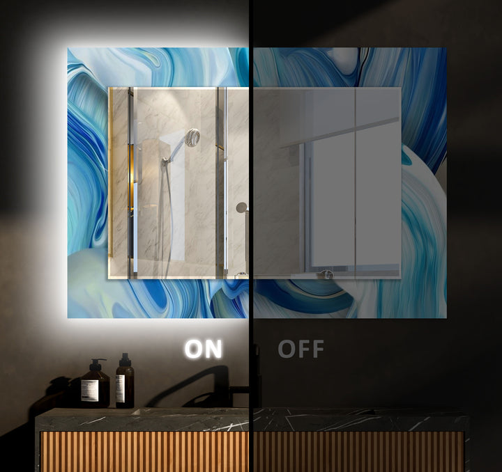 Abstract Wavy Blue Wall Mirrors Bathroom Wall Mirror
