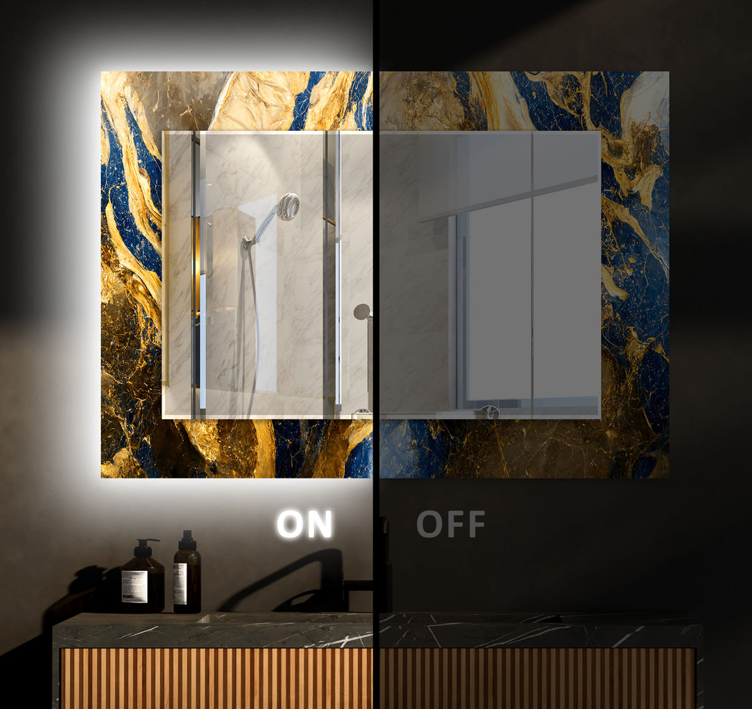 Blue and Golden Marble Wall Mirror Black Wall Mirror
