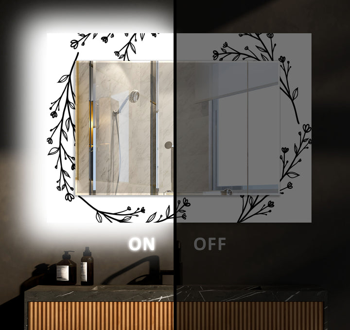 Cartoon Flower Branches Wall Mirror Black Wall Mirror
