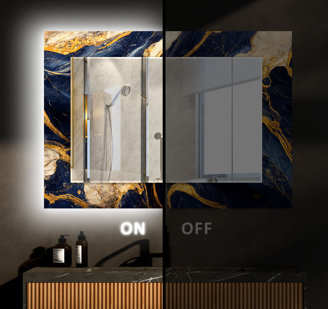 Dark Blue & Gold Wall Mirror Bathroom Wall Mirror
