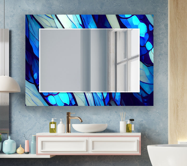 Stained Dark Blue Lines Wall Mirror Dining Room Wall Mirror
