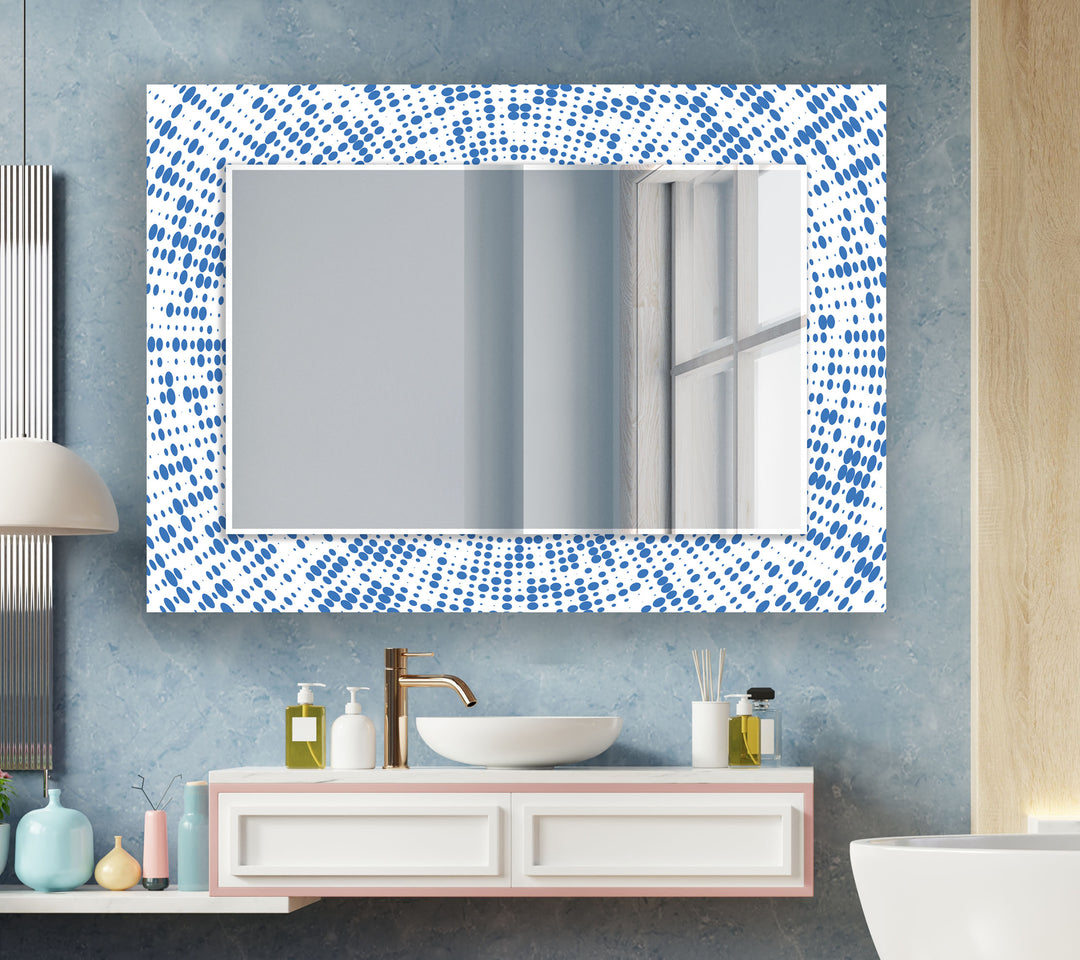 Abstract Round Blue & White Wall Mirror Small Wall Mirror
