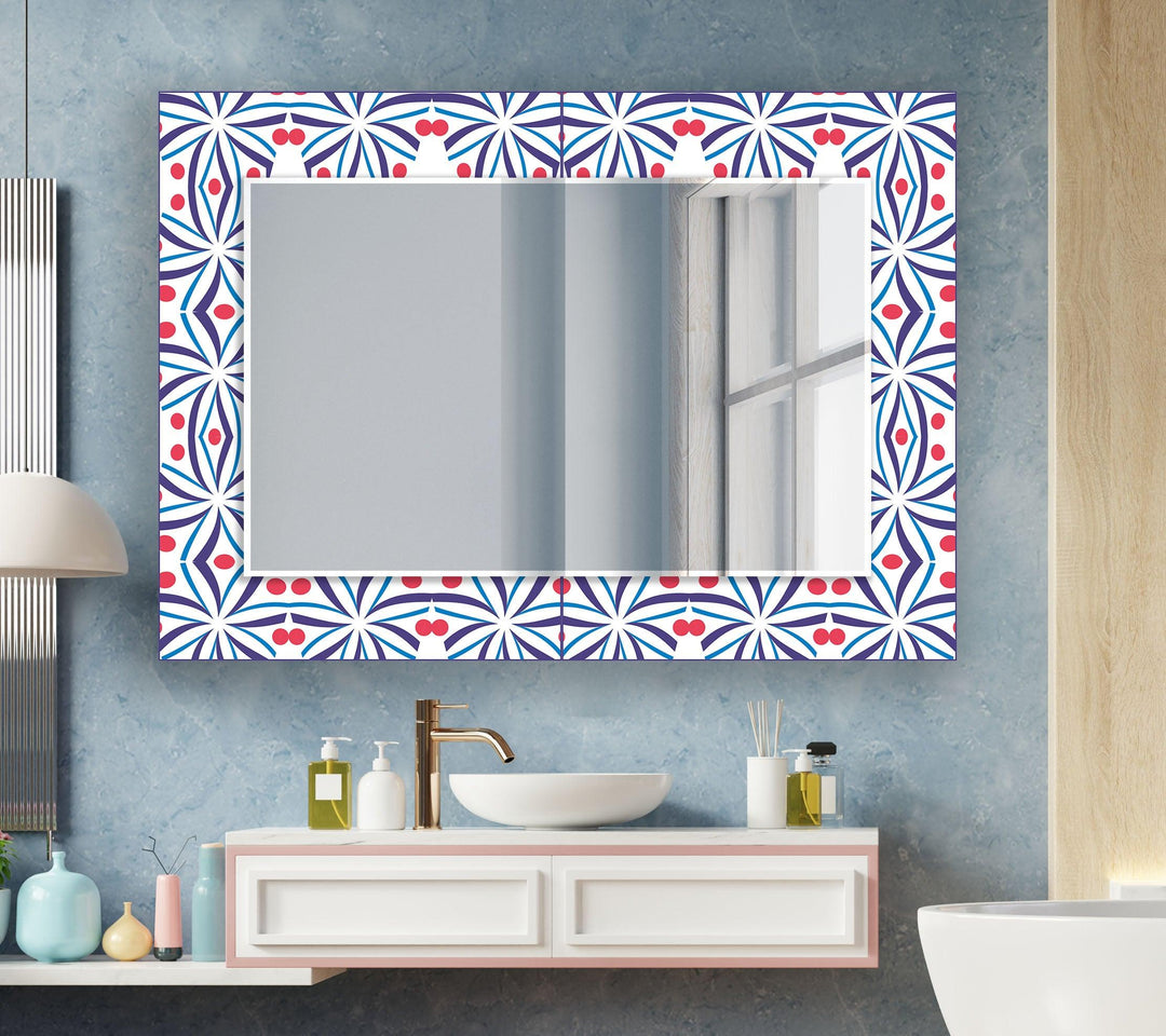 Red and Blue Mandala Wall Mirror mirrors in black
