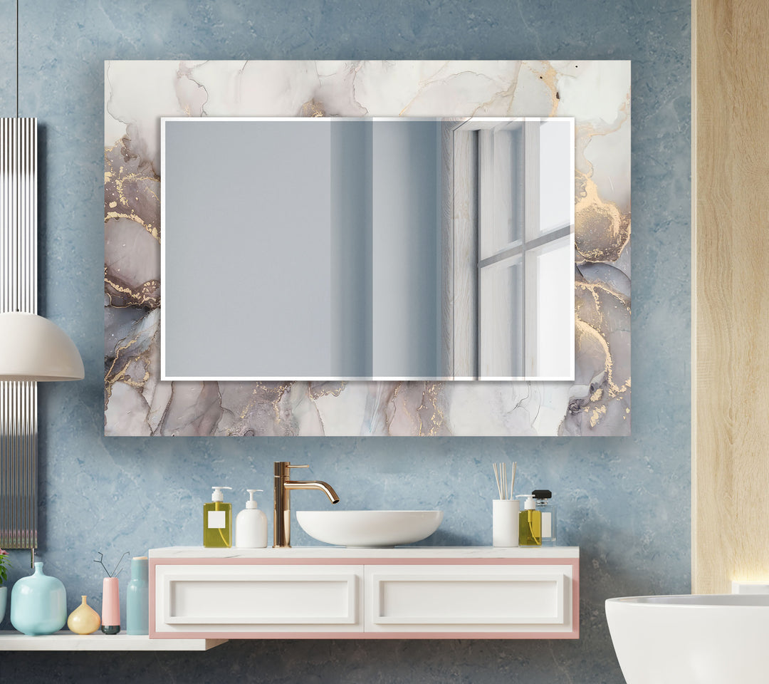 Silver & Gold Marble Wall Mirror Living Room Wall Mirror
