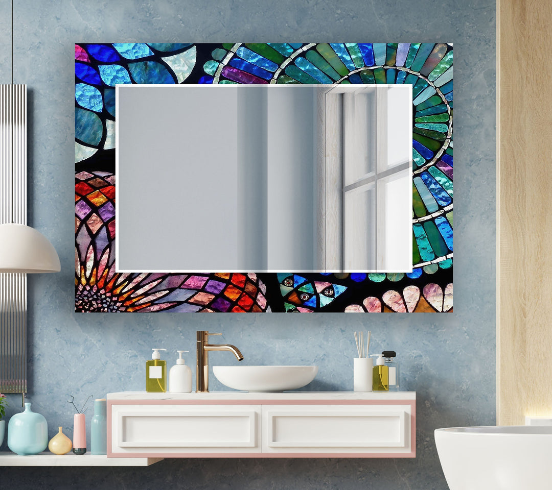 Green & Blue Stained Wall Mirror Rectangle Wall Mirror
