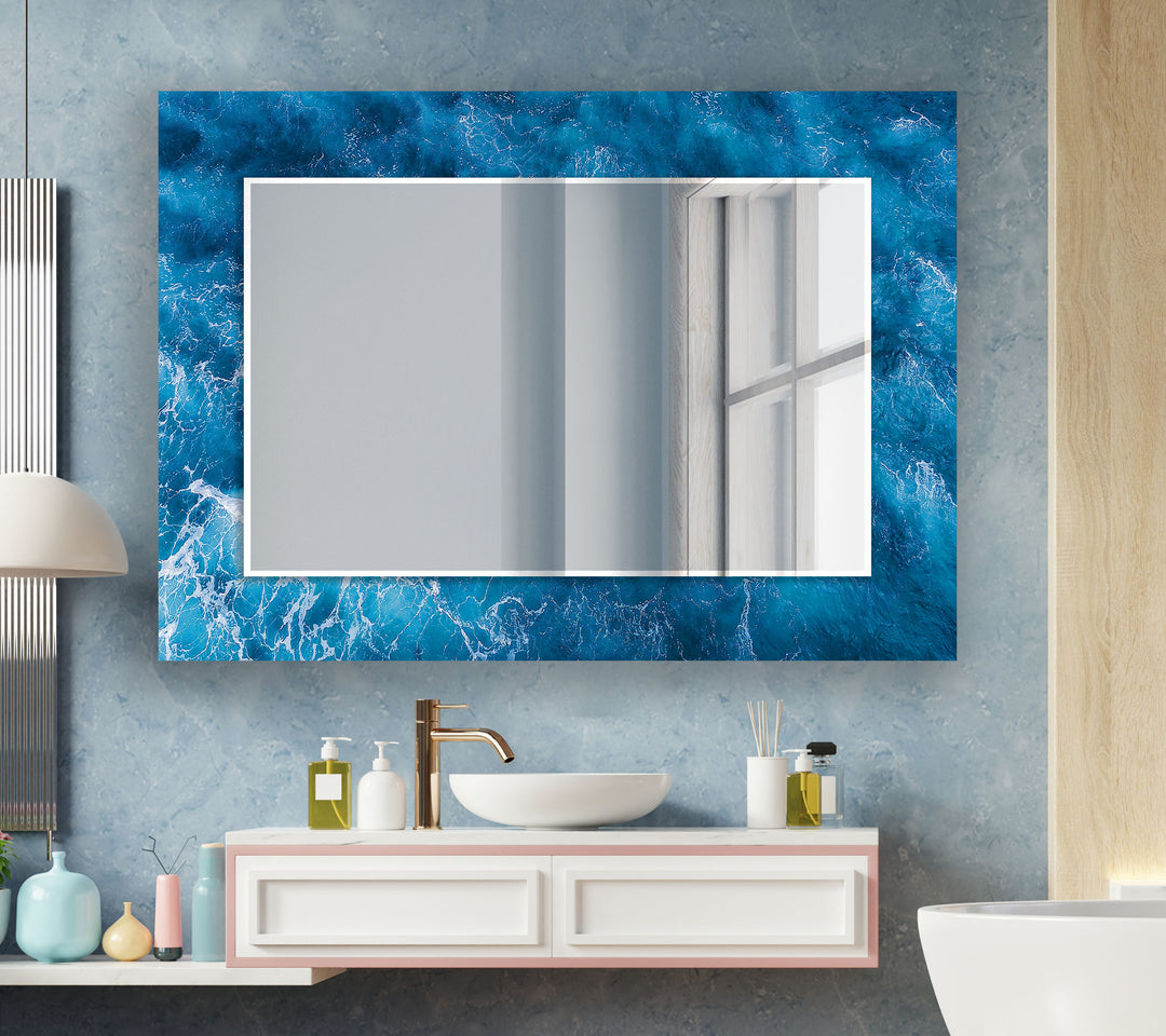 Blue Ocean Wave Wall Mirrors gold frame mirror
