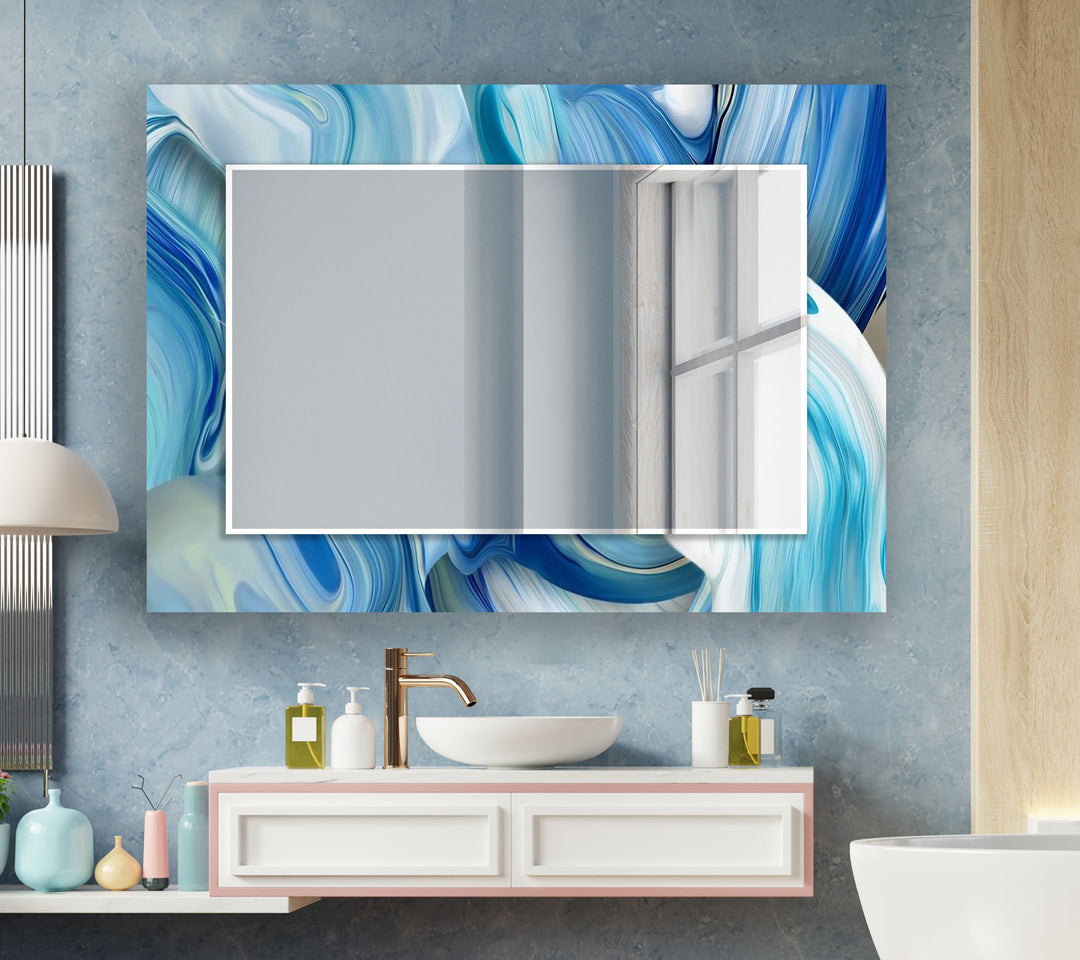 Abstract Wavy Blue Wall Mirrors Abstract Mirror
