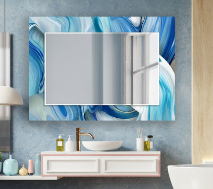 Abstract Tempered Glass Wall Mirror