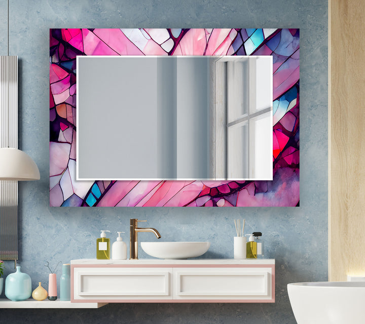 Stained Pink Round Wall Mirror Marble Wall Mirror
