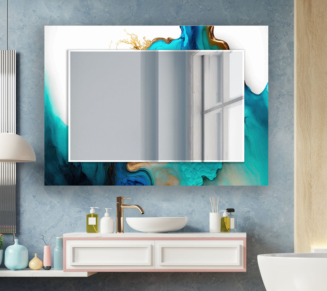 Marble Blue & White Wall Mirrors Bathroom Wall Mirror
