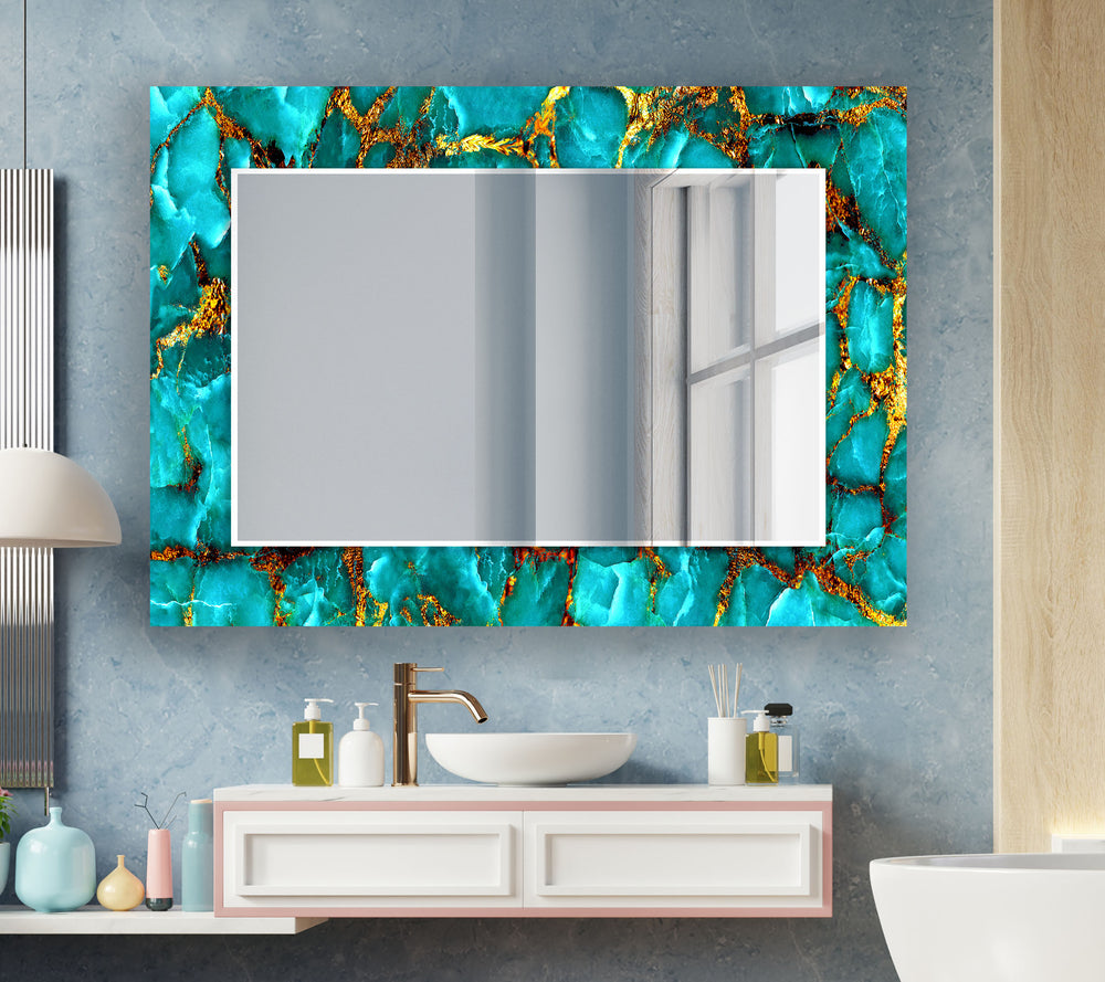 Turquoise & Gold Abstract Wall Mirror modern mirror
