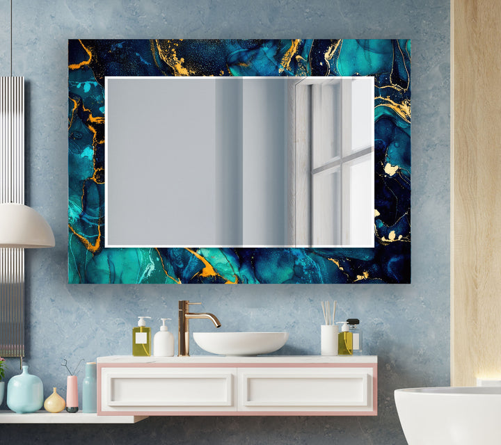 Turquoise Gold Marble Wall Mirror Long Mirror
