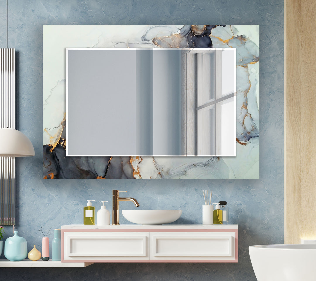 White and Grey Marble Design Wall Mirror Rectangle Mirror
