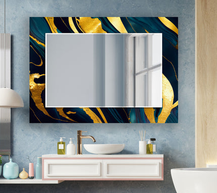 Abstract Tempered Glass Wall Mirror