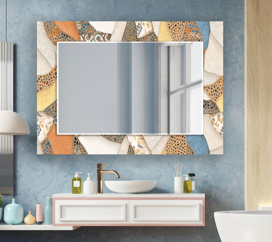 Mosaic Beige & Orange Wall Mirrors biggest wall mirror
