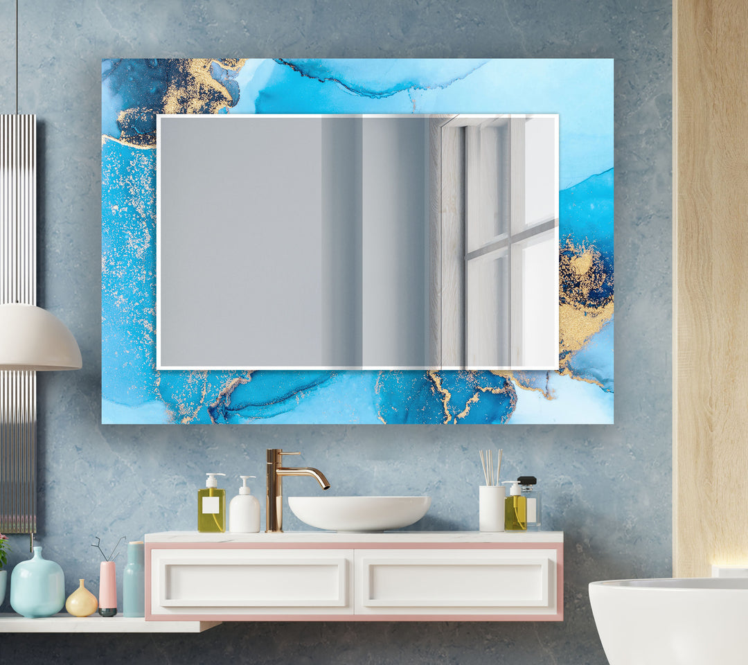 Light Blue & Gold Wall Mirror living room mirror
