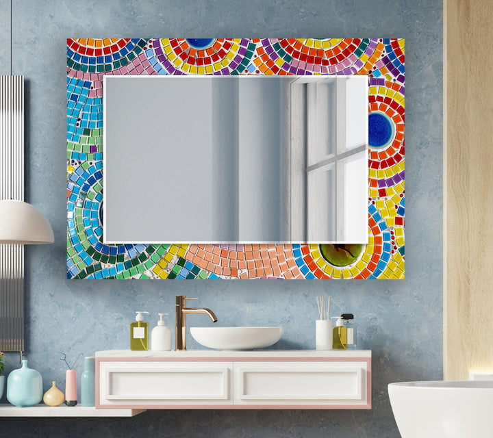 Little Multicolored Mosaic Stones Wall Mirror Gold Mirror
